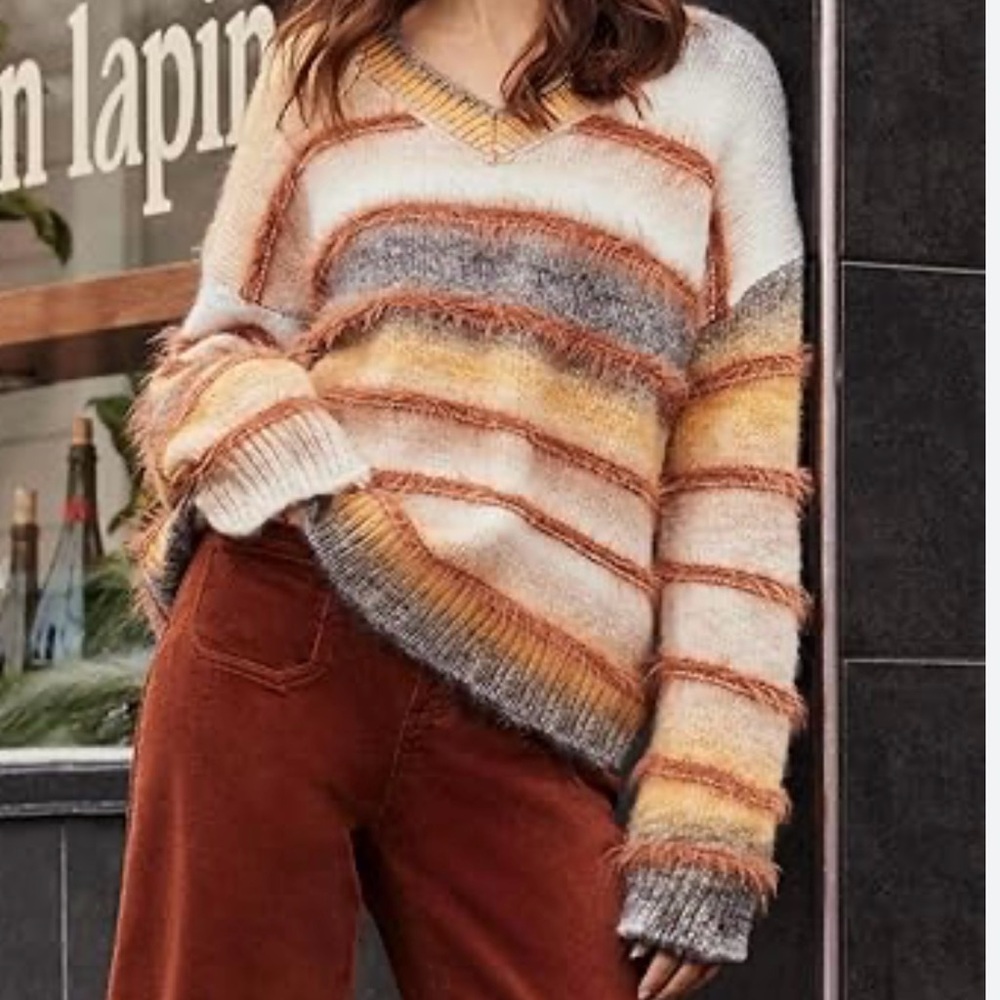 CHARLIE B V-Neck Sweater in Earthy Tones